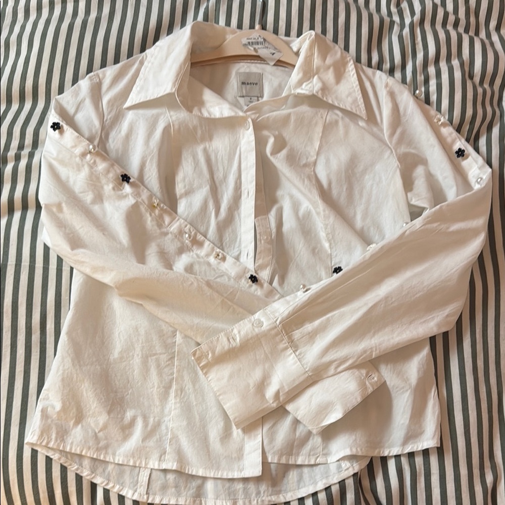 Maeve White Button Down Shirt with Black Accents